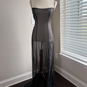 SKIMS 100% Silk Sheer Slip Dress Onyx Black Size S NWT